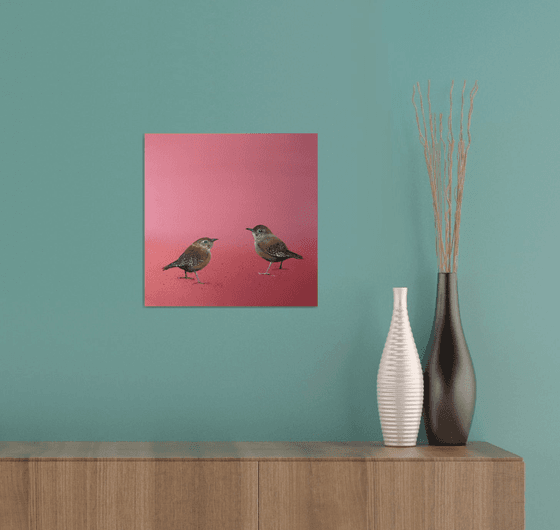 Two Little Wrens ~ on rose gold