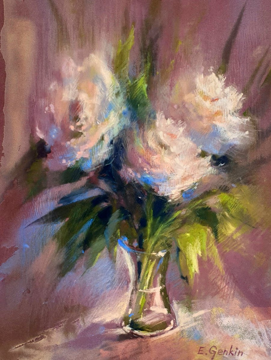 Impressionistic Botanical Pastel Drawing By Elena Genkin, 12 X 16, Wallpaper From Childhood Memories, Original Artwork