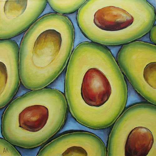 Avocado season - original handmade oil painting by Alfia Koral