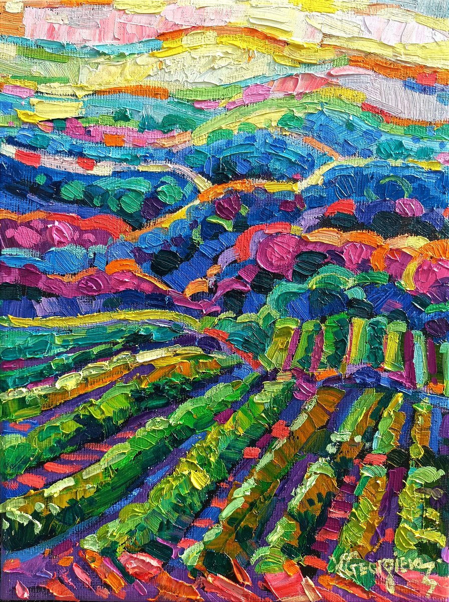 Impressionistic Landscape Oil Painting By Vanya Georgieva, 12 X 16", Soma Vineyards, Original Artwork