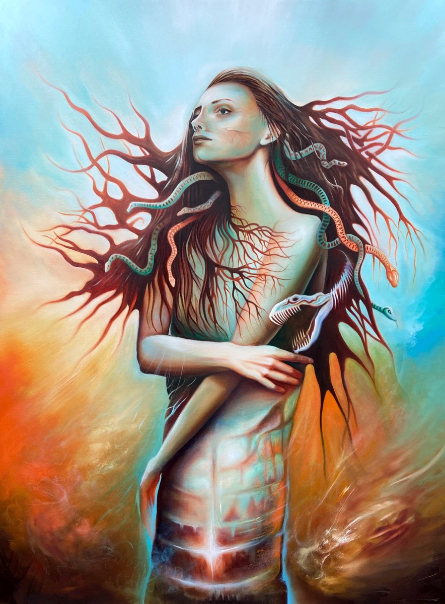 Surrealistic Portrait Oil Painting By Paul Kingsley Squire, 36 X 48", It