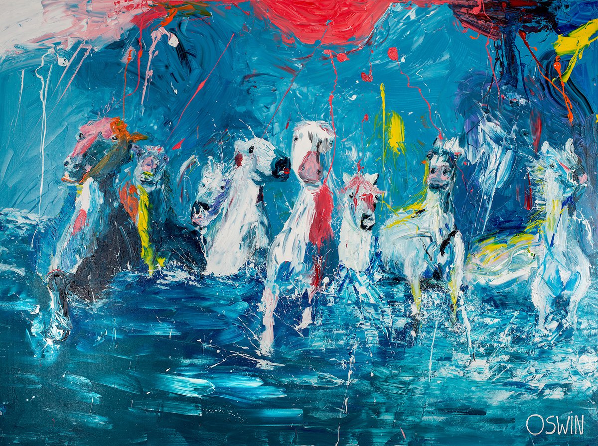 Abstract Animal Acrylic Painting By Oswin Gesselli, 79 X 59", Horse Painting - I Will Survive 200 X 150 X 4 Cm| 78.74"X59.06" Equine Art By Oswin Gesselli, Artfinder