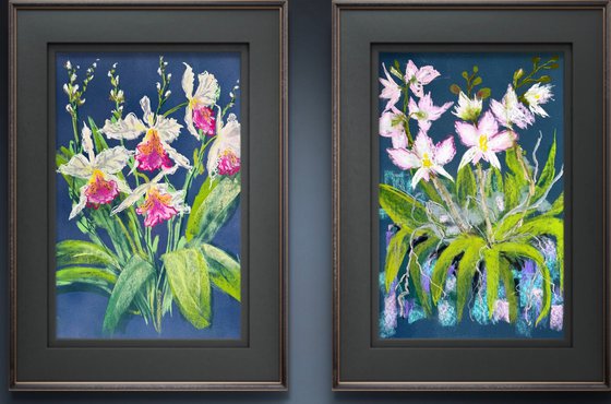 Set of 2 Wild orchids Pastel
