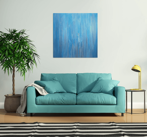 Out of the Blue, a blue abstract deer painting