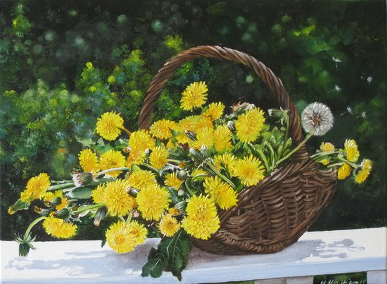 Yellow Dandelions in Basket