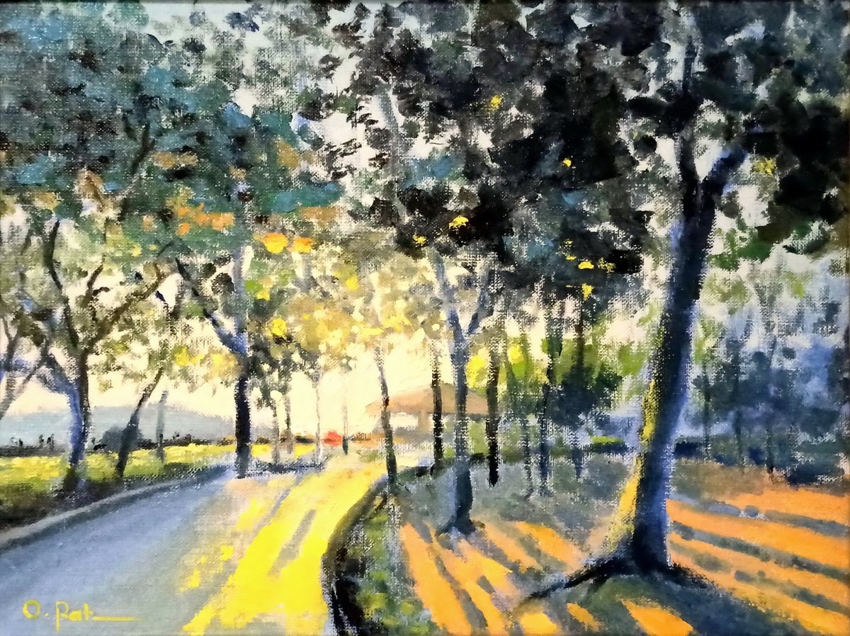 Impressionistic Landscape Oil Painting By Oleh Rak, 16 X 12", In Hong Kong Park, Original Artwork