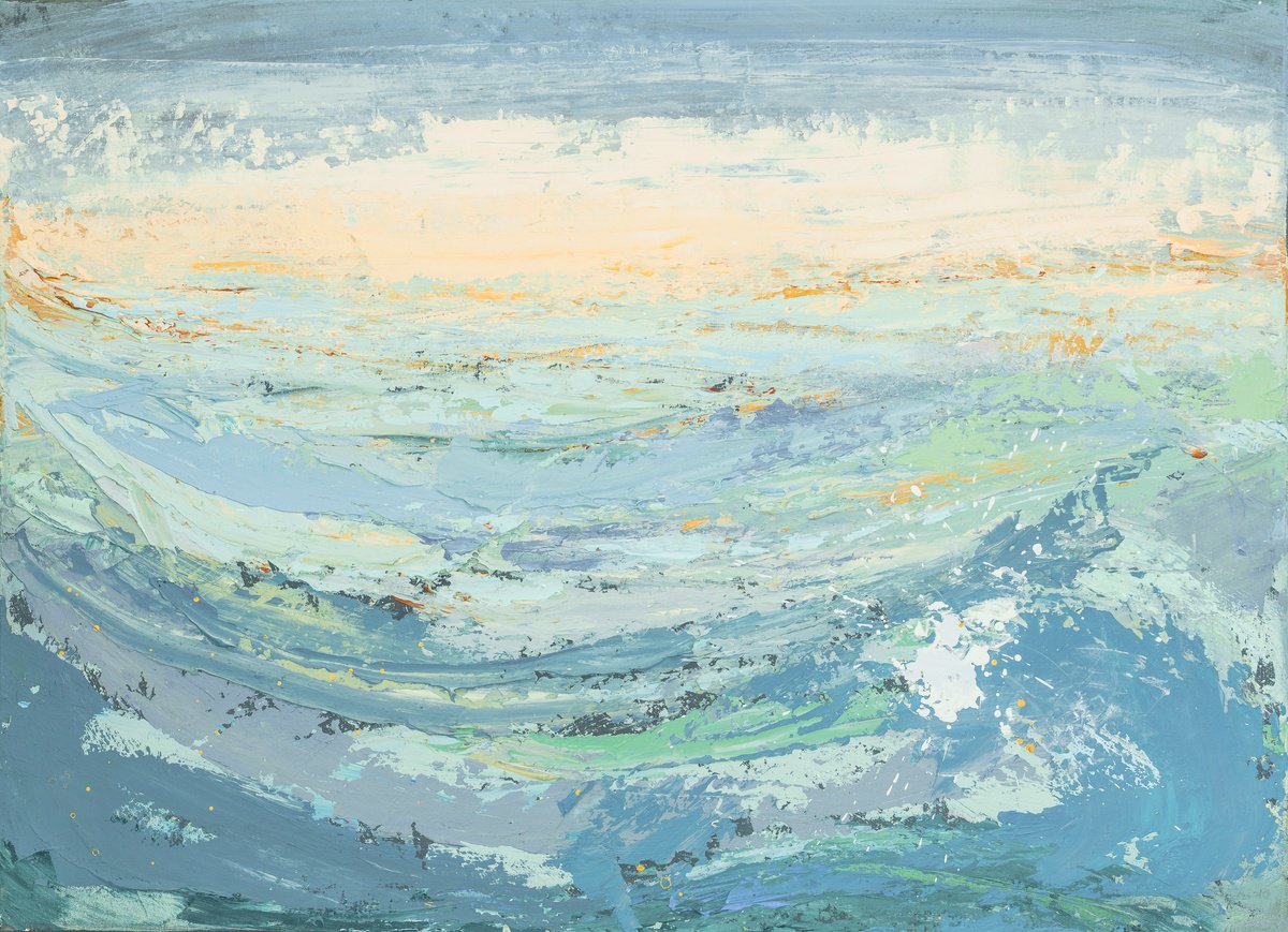 Abstract Landscape Acrylic Painting By Susana Sancho Beltran, 39 X 29", Emotional Seascape, Original Artwork