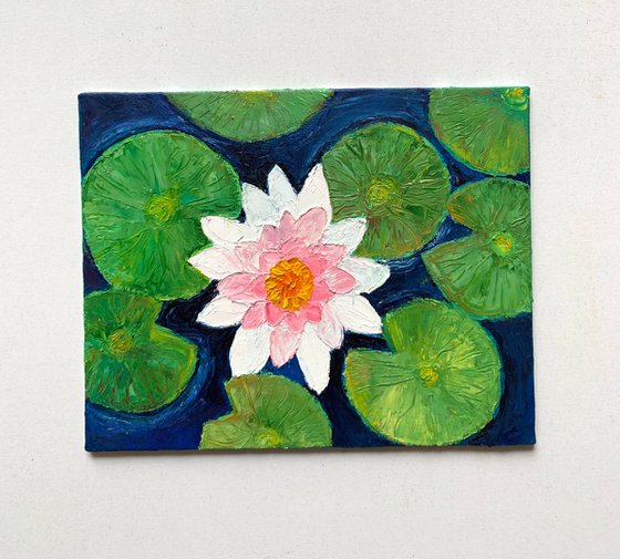 Beautiful water lily! Oil painting on panel
