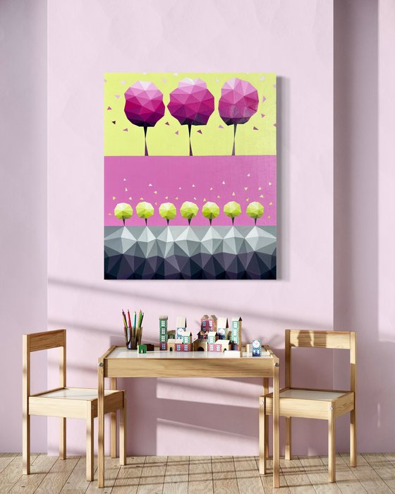 PINK AND LEMON ABSTRACT TREES