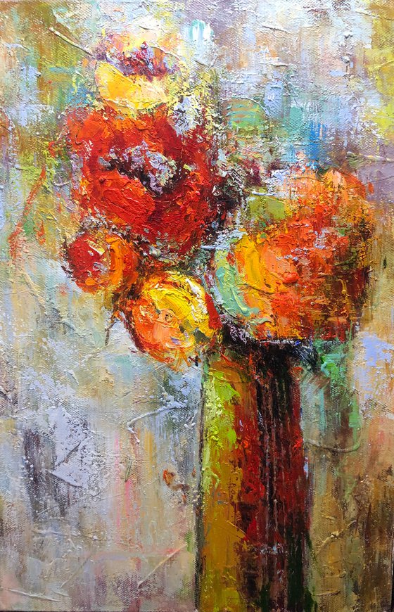 "Flowers" size 62x92cm;  canvas, oil.  Free shipping