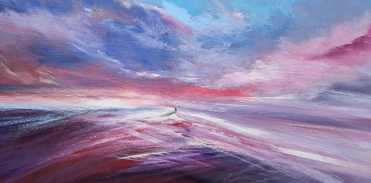 Impressionistic Landscape Acrylic Painting By Mel Graham, 47 X 20", Together Xiii, Original Artwork