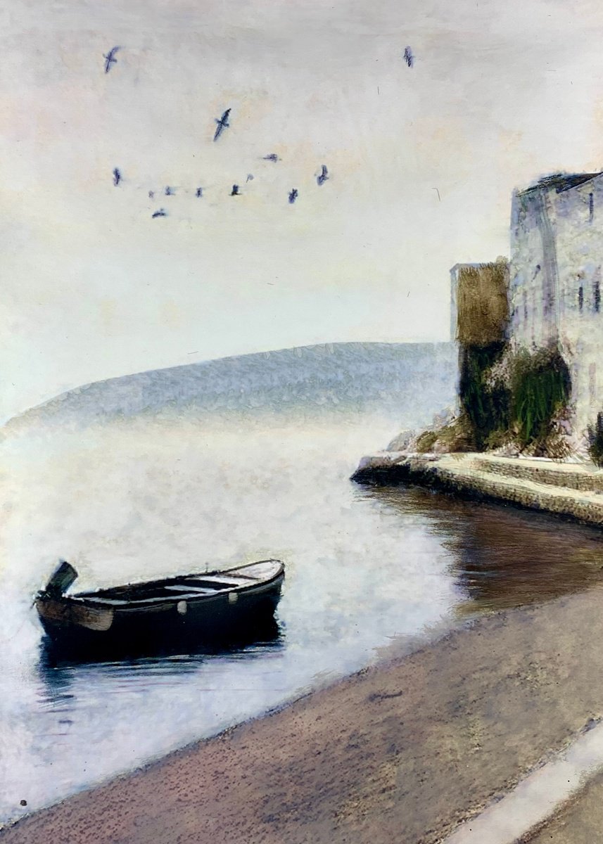 Landscape Acrylic Painting By Sinisa Alujevic, 12 X 17", Fishermen