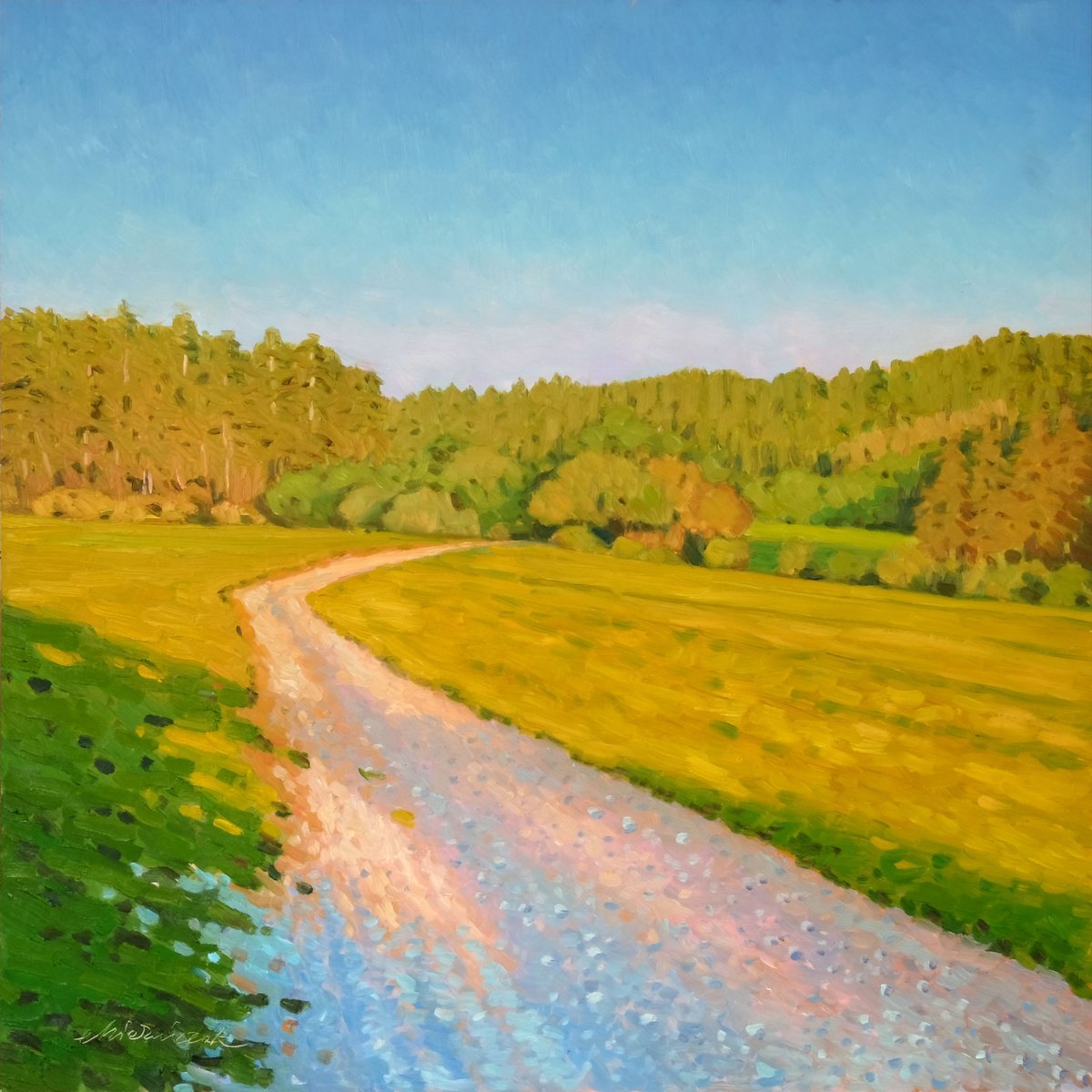 Impressionistic Landscape Oil Painting By Richard Mierniczak, 28 X 28", During Hike In Black Forest, Original Artwork