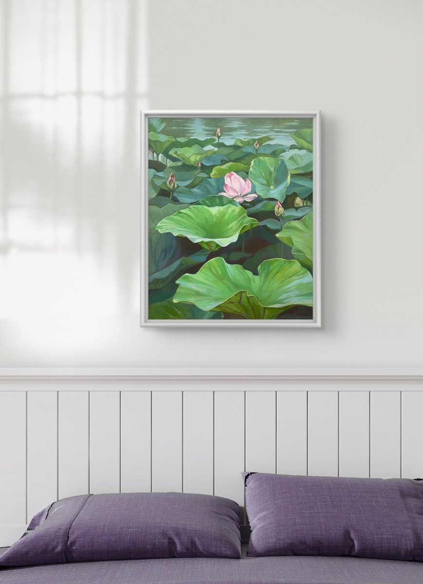 Photorealistic Oil Painting , Lotuses Landscape By Guzel Min, 20 X 24, Artwork For Sale On Artfinder