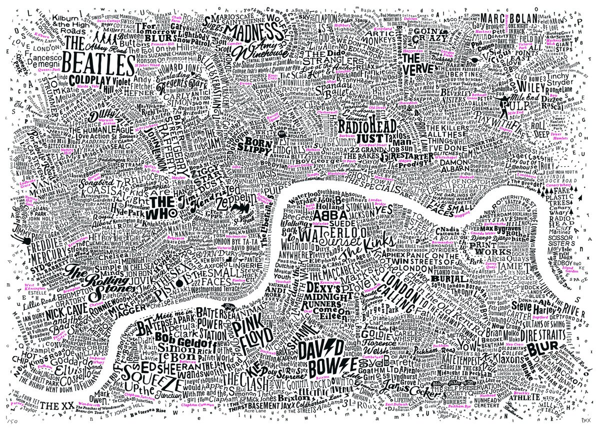 Music Map Of London (A2, Pink Accent) by Dex