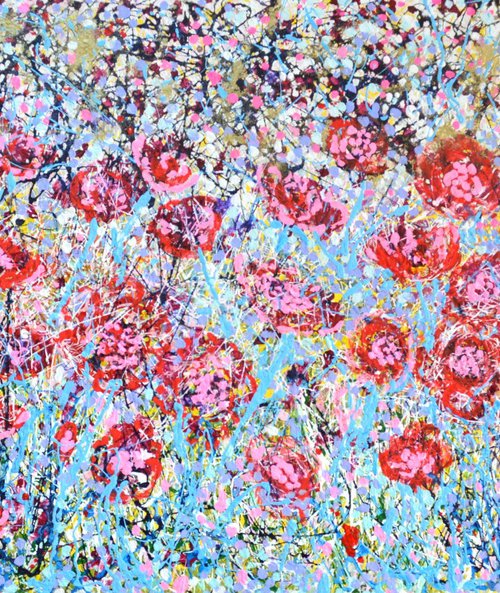 Cherry Red Poppy Meadow by Lesley Blackburn