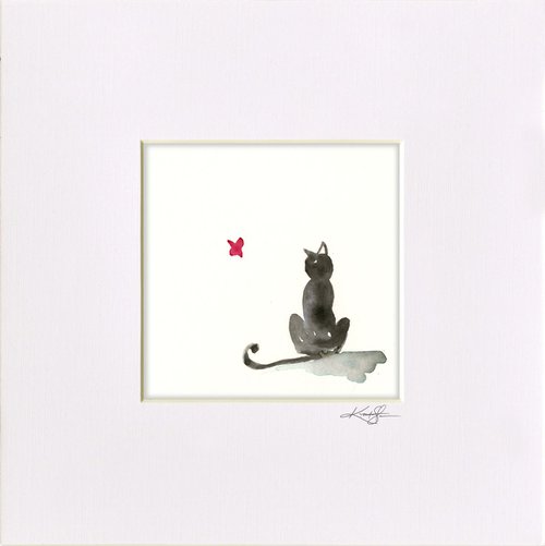 I Love Cats 6 - Cat And Butterfly Minimalist Watercolor by Kathy Morton Stanion by Kathy Morton Stanion