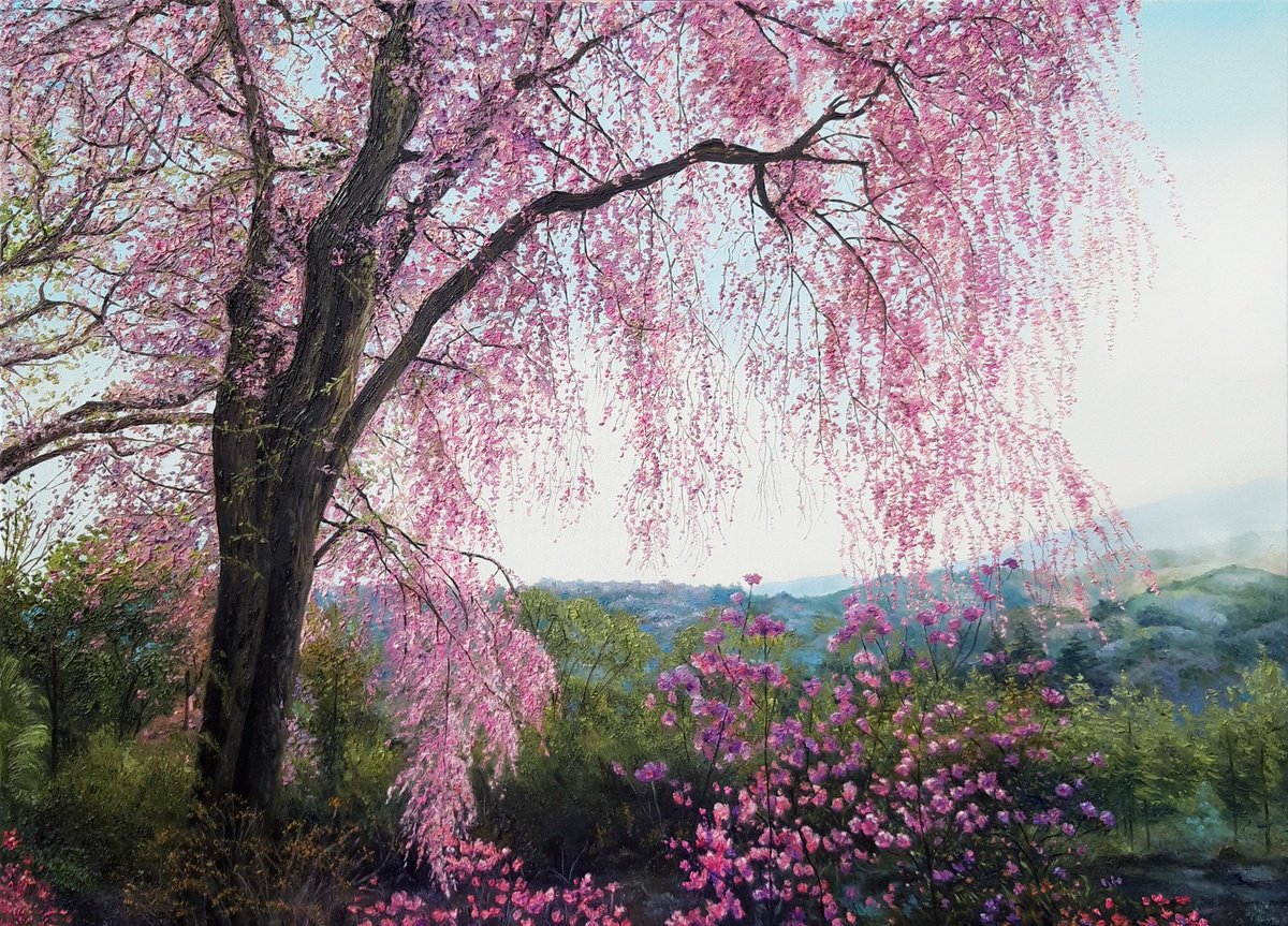 Pink dreams, blossom tree landscape by Anna Steshenko