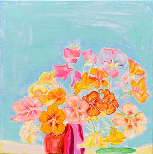 'Nasturtiums By The Pool' by Kathryn Sillince