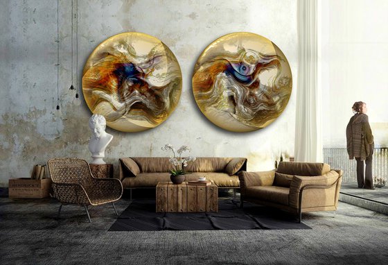 Mundos III/XL large circular diptych, set of 2