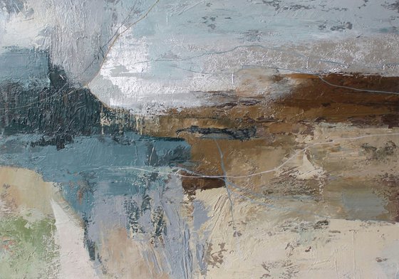 "Fall 7" Abstract blue brown acrylic art