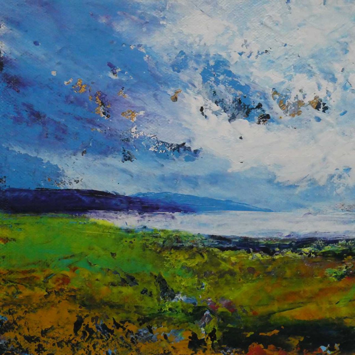 Impressionistic Landscape Acrylic Painting By Oconnart, 10 X 10", Dornoch Firth 2, Scotland, Original Artwork