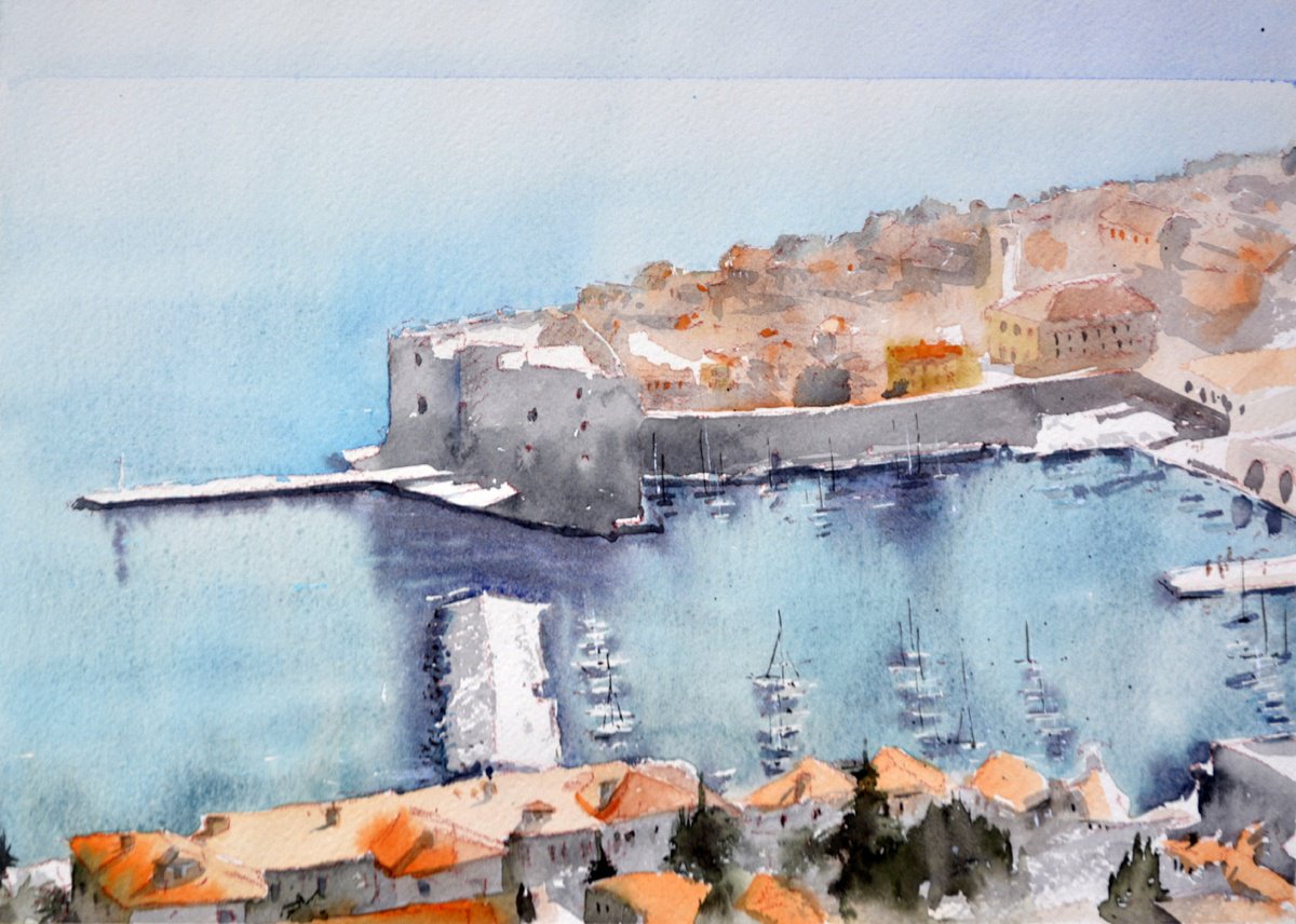 Sunny day above Dubrovnik Croatia 25x36 cm 2024 by Nenad Kojic watercolorist