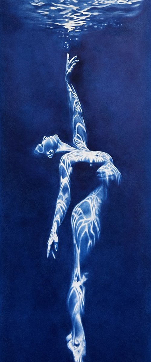 Siren's Call - Vertical Blue Underwater Nude by Julia Shilo