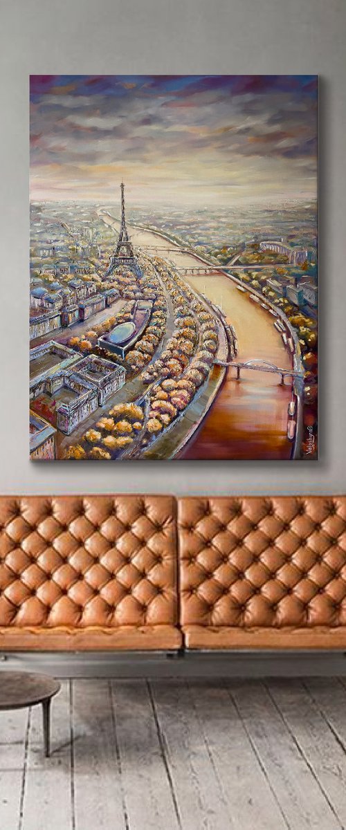 View of beautiful Paris. Original oil painting by Mary Voloshyna