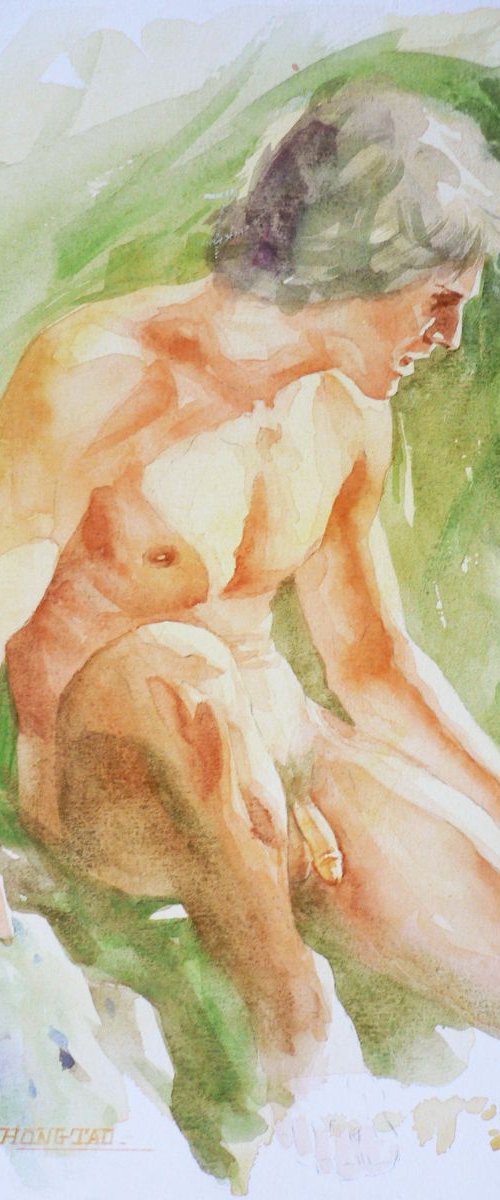 watercolour painting  male nude #16-5-2 by Hongtao Huang