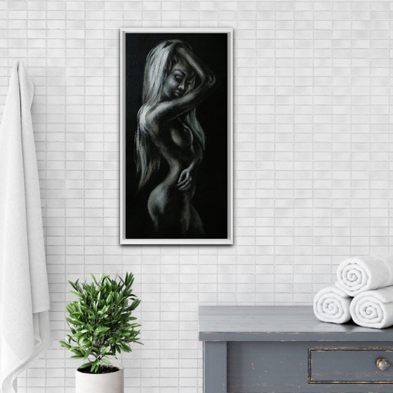 Erotic Art Naked Woman Black and Silver Decor