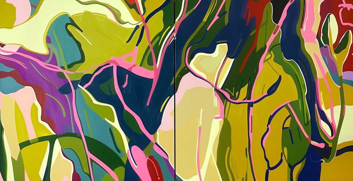 Abstract Acrylic Painting By V+V Kniazievi, 79 X 39", Traces Of Thoughts #1, Original Artwork