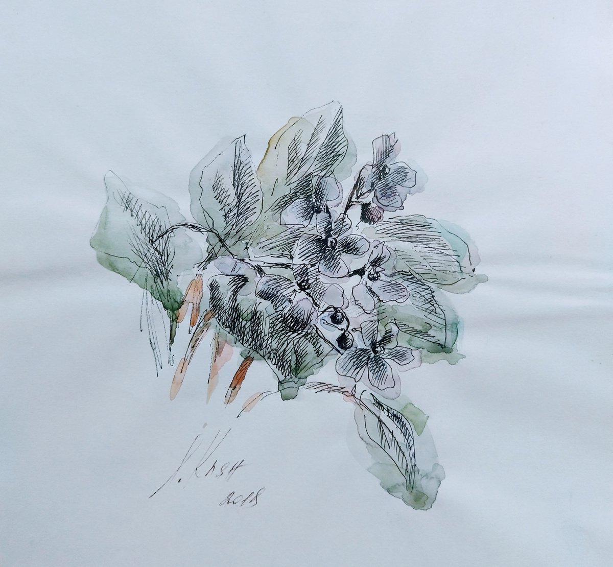 Impressionistic Still Life Drawing By Elena Klyan, 8 X 7, Violet, Original Artwork