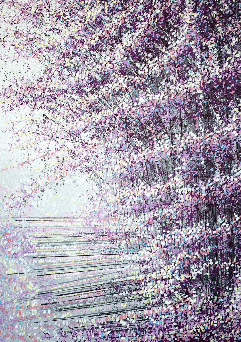 Impressionistic Landscape Acrylic Painting By Marc Todd, 17 X 23", Spring Blossom, Original Artwork