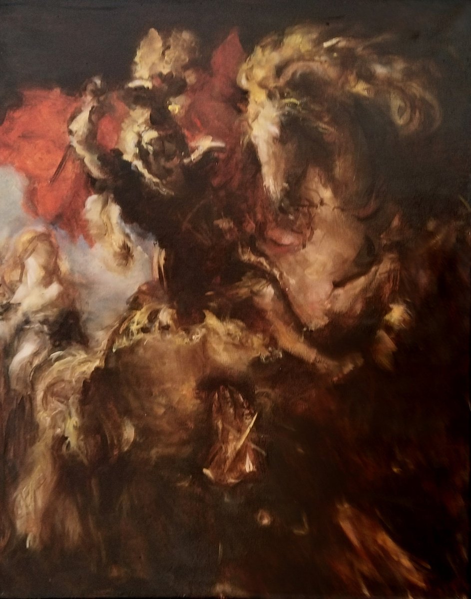 Impressionistic Portrait Oil Painting By Sebastian Beianu, 16 X 20", Saint George And The Dragon, Original Artwork