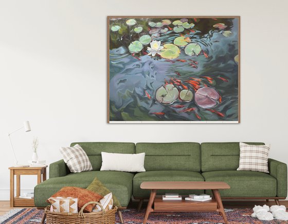 Pond with flower and fish