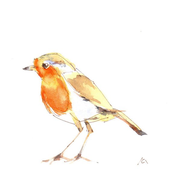 Robin Painting, bird painting, minimalist, miniature art