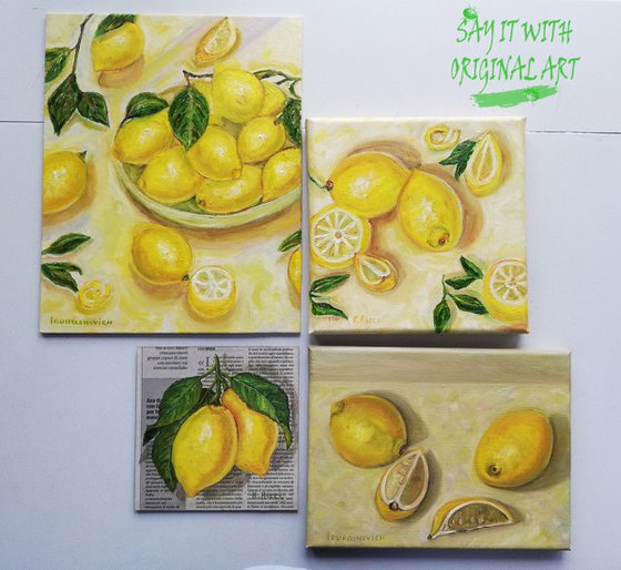 "Leafy Lemons on Newspaper"