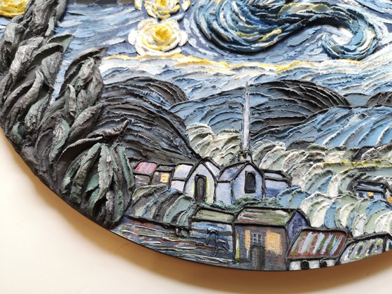 Starry night - blue night 3d relief landscape