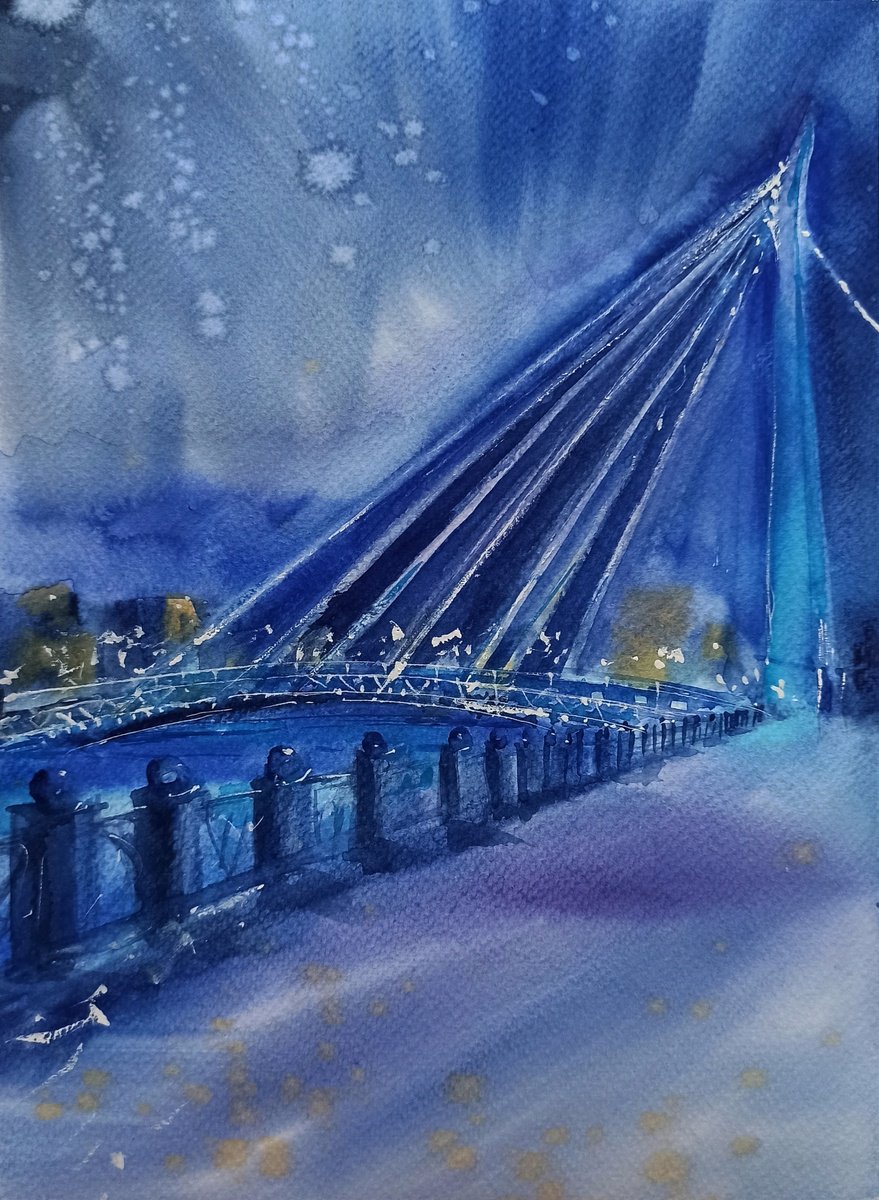 Bridge Arrow - original watercolor painting ukrainian city by Olena Koliesnik
