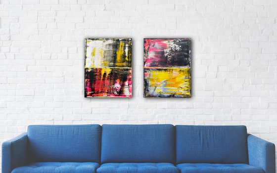 "Come As You Are" - FREE WORLDWIDE SHIPPING + Save As A Series - Original PMS Abstract Diptych Acrylic Paintings On Canvas - 32" x 20"