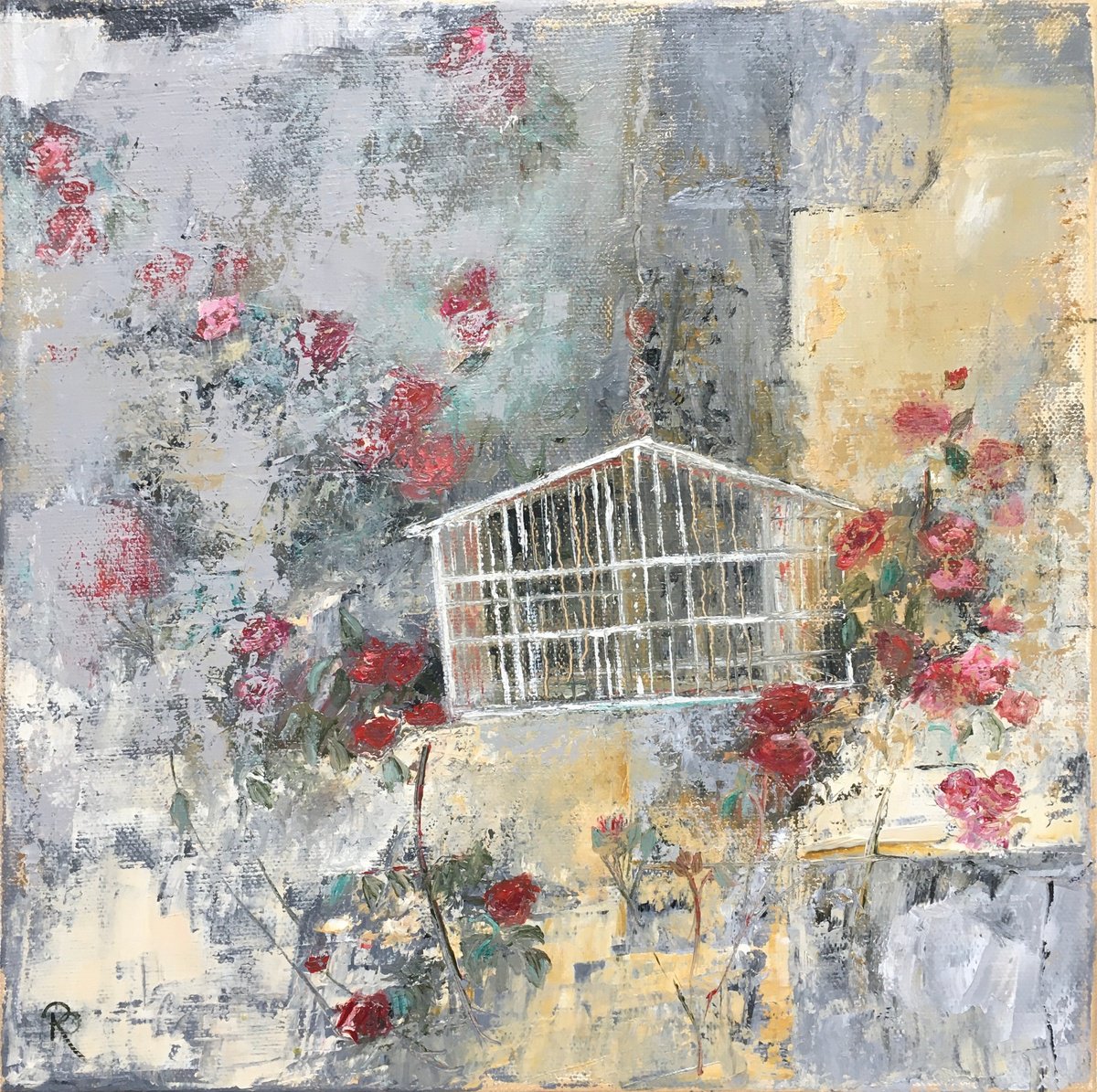 Organic Botanical Oil Painting By Rebecca Pells, 12 X 12", Flown, Original Artwork