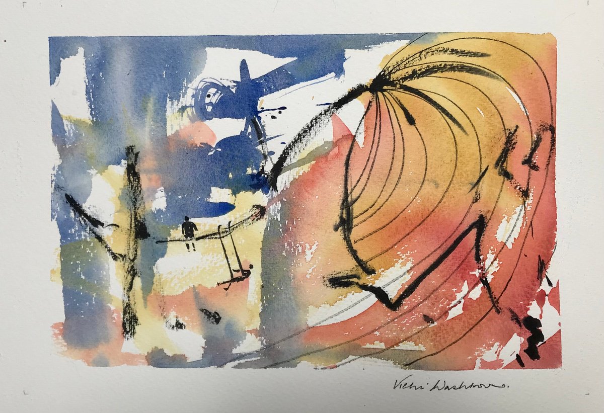 Abstract Landscape Painting By Vicki Washbourne, 11 X 8", The Swing Park, Original Artwork