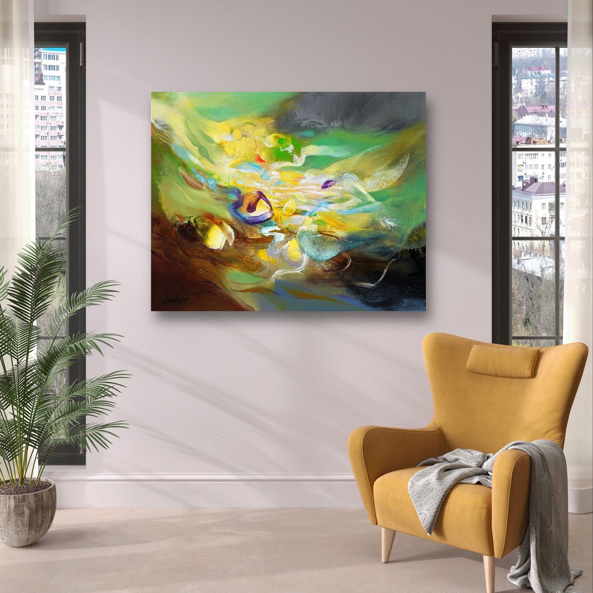 Abstract Acrylic Painting By Liang Hailun, 36 X 29", N°251, Original Artwork