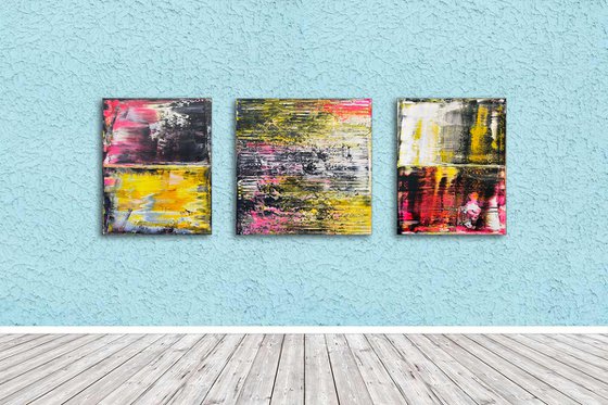 "Entourage" - FREE USA SHIPPING + Save As A Series - Original PMS Abstract Triptych Acrylic Paintings On Canvas - 52" x 20"