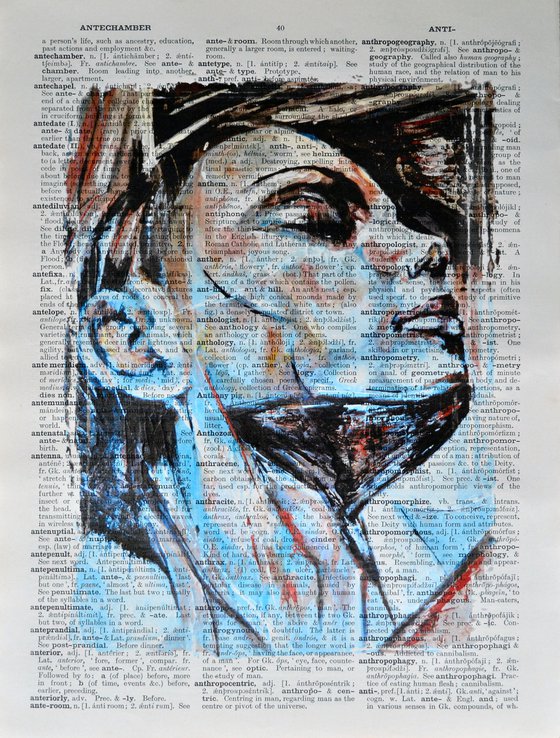 Statue of a Woman - Collage Art on Large Real English Dictionary Vintage Book Page