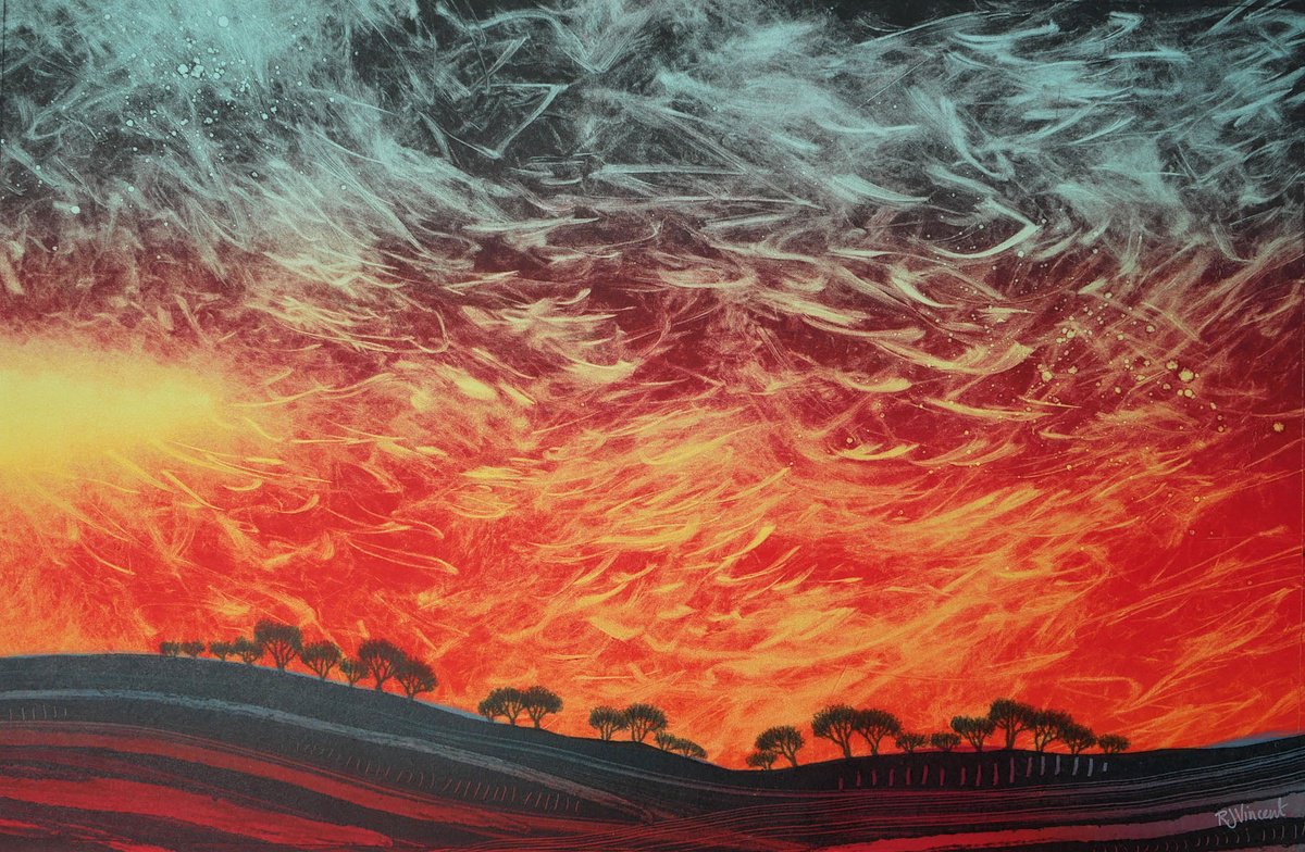 Expressive Landscape Limited Edition Print By Rebecca Vincent, 22 X 15", Sky Line, Original Artwork