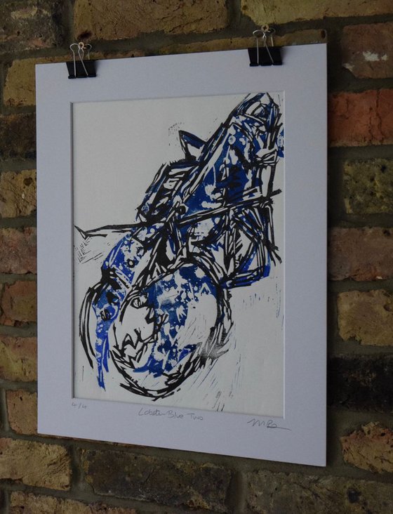 Lobster Blue Two lino print