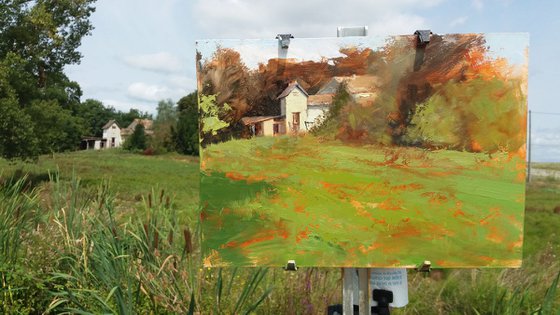 French Farmhouse - plein air oil painting