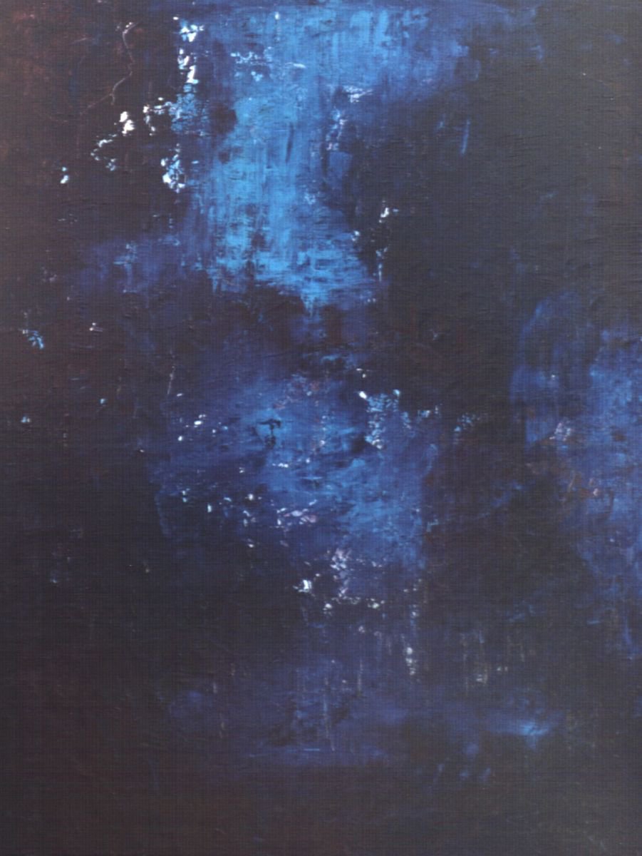 Abstract Landscape Oil Painting By Saroja Van Der Stegen, 29 X 37", Turquoise Night (Ref#:226-30F), Original Artwork